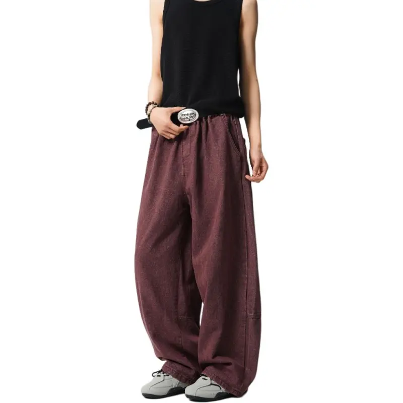 SONGXIER Jeans Unisex Burgundy-2