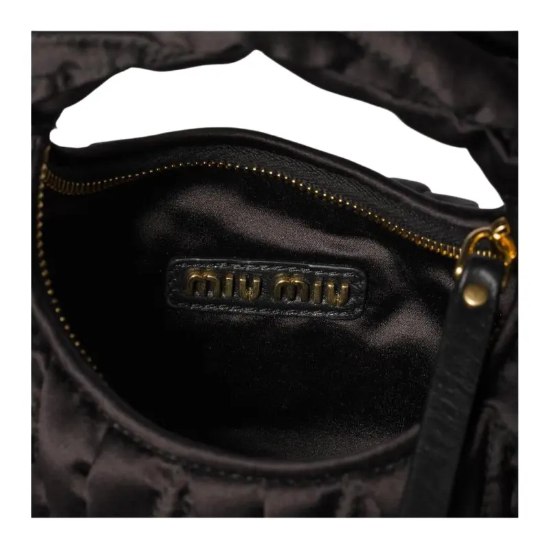 MIU MIU Wander Series Silk One Shoulder Handbag Mini Women's Black-4