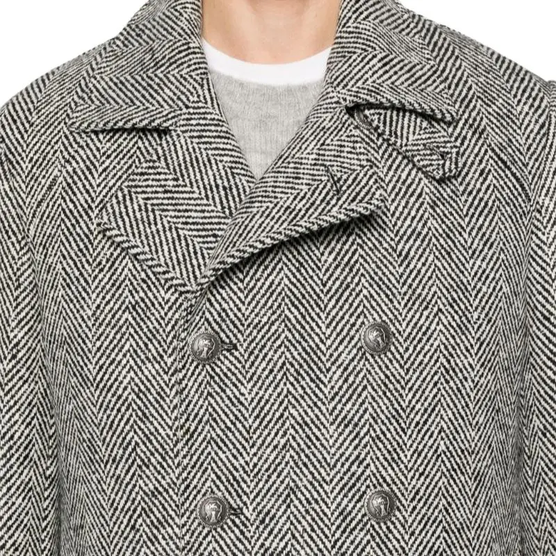 Brunello Cucinelli Herringbone Pattern Double Breasted Coat-4