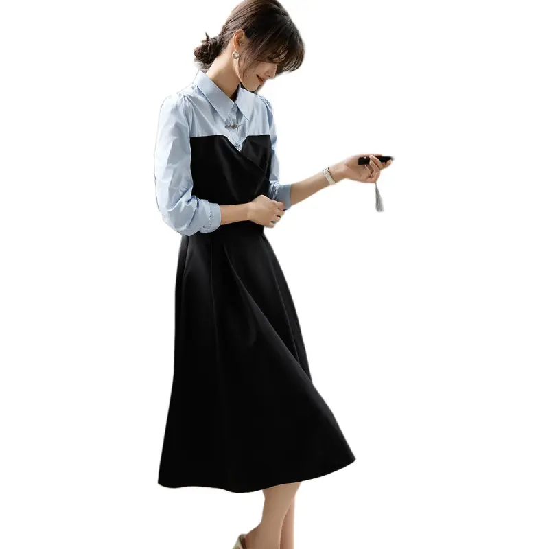 XWI Long Sleeved Dresses Women's Blue Black-4