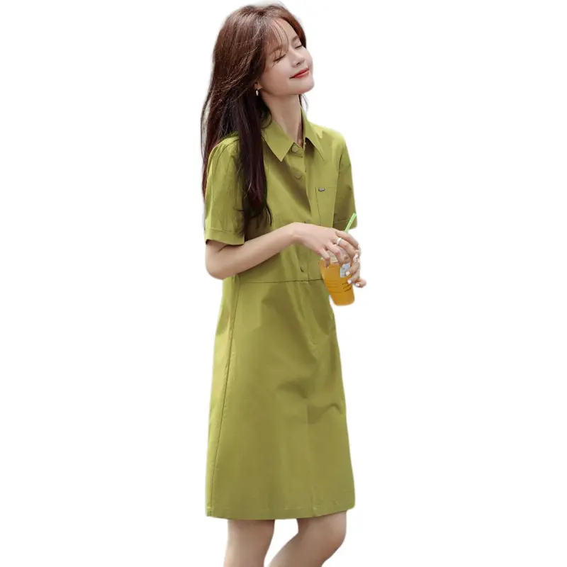 Mo Han Yi Mei Short Sleeved Dress Women's Yellow Green-5