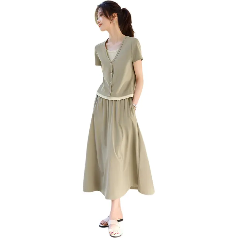 Mo Han Yi Mei Skirt Set Women's Light Pea Green-3