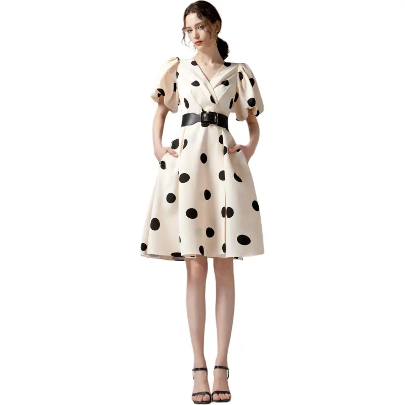 AUI Short Sleeved Dress Women's Apricot White-2