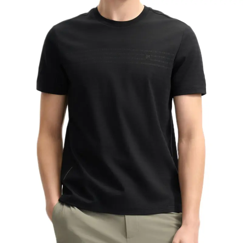 FILA Knitted Fabric Short Sleeved T Shirts Men's Jet Black-2