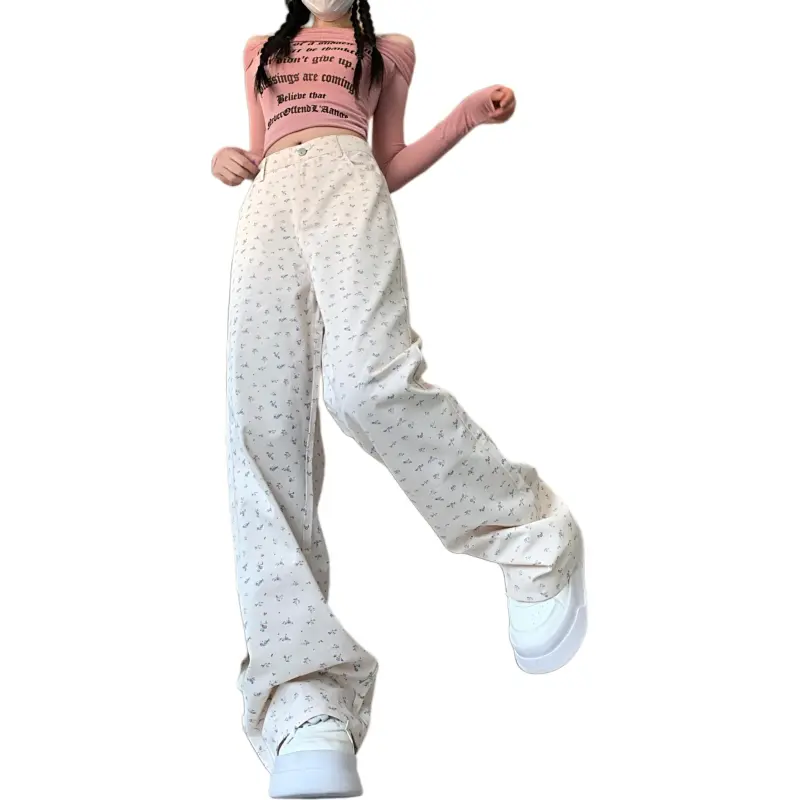 Mu Xiao Xin Casual Pants Women's Ecru Floral-3