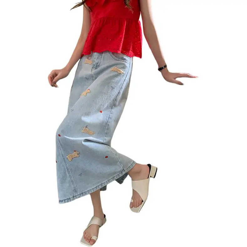 GOSO Denim Long Skirts Women's Blue-6