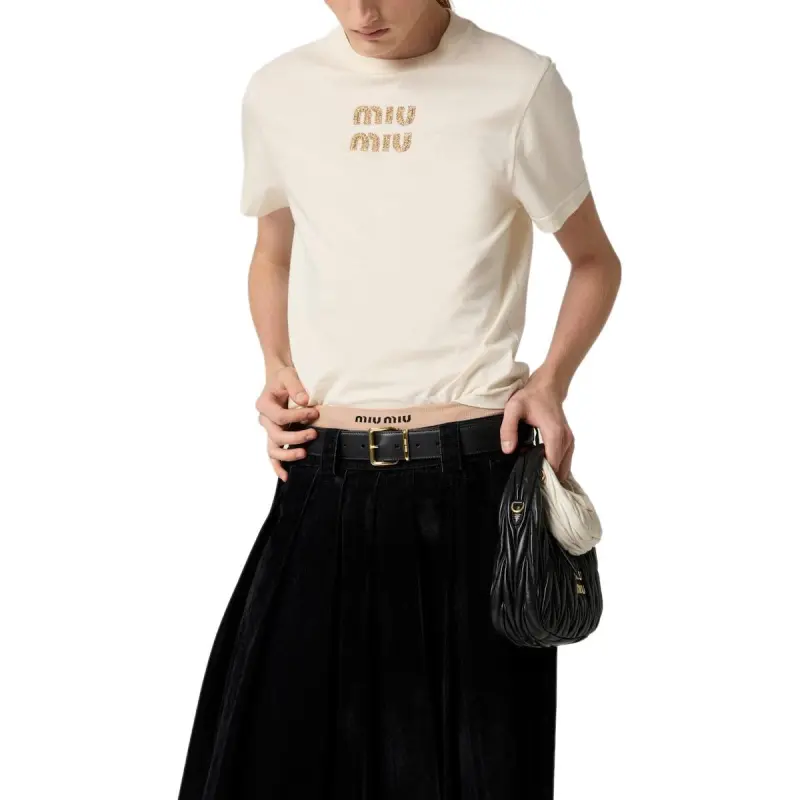 MIU MIU Logo Embellished Crewneck T Shirt-3