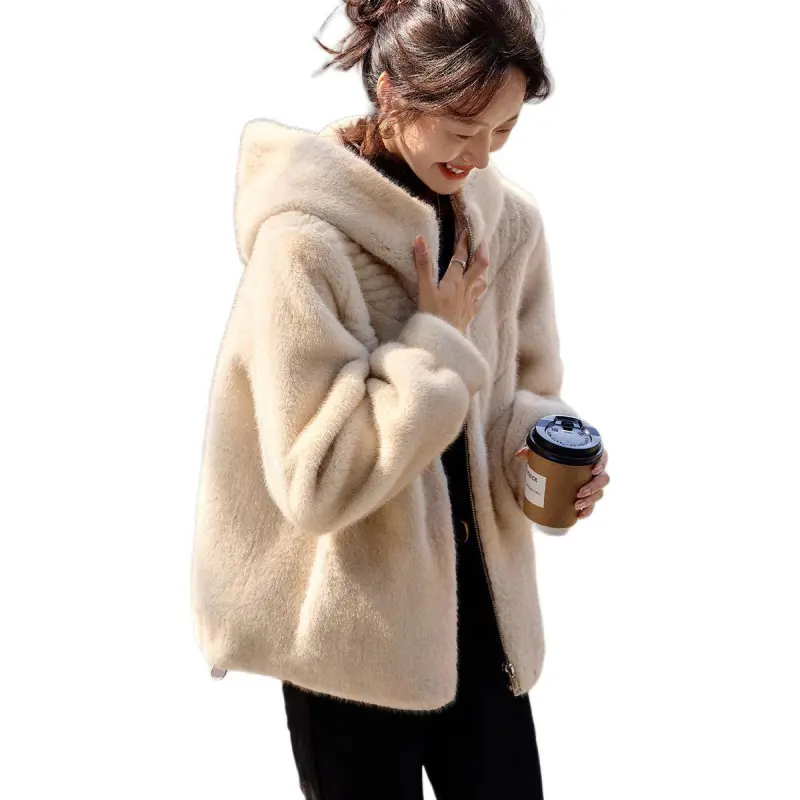 Mo Han Yi Mei Velvet feel Coat Women's Beige-5