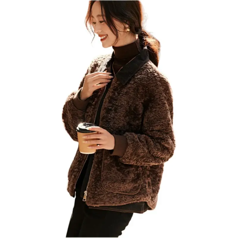 Mo Han Yi Mei Velvet feel Coat Women's Coffee-2