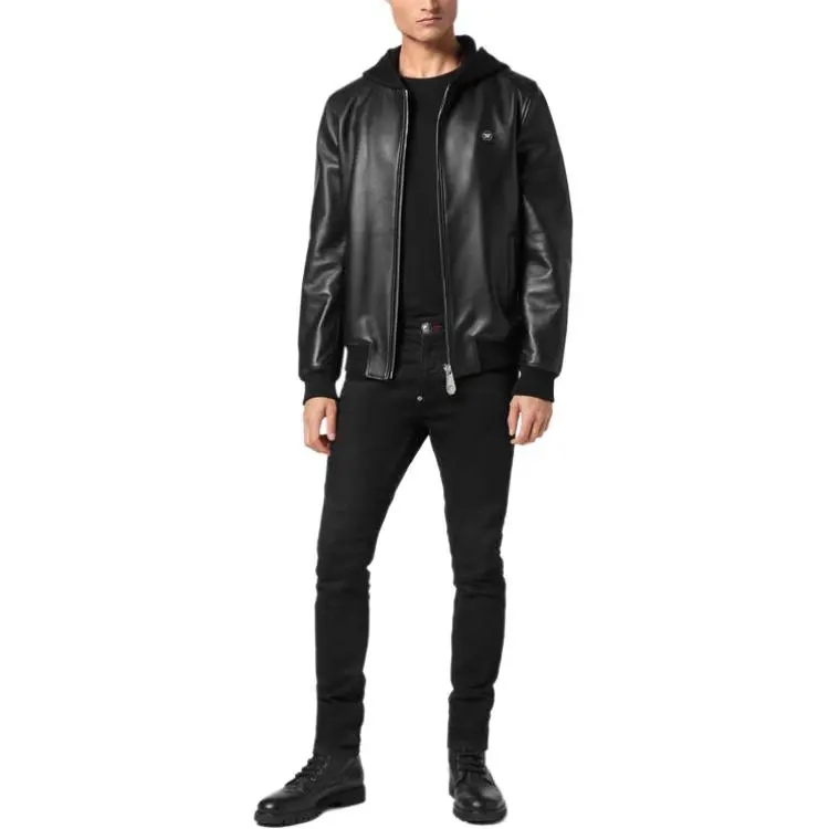 PHILIPP PLEIN Logo Plaque Hooded Bomber Jacket-3