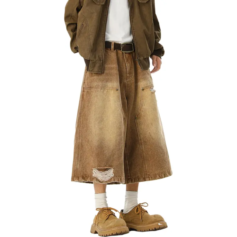 PANDA ADEVIL Denim Shorts Unisex Khaki-5