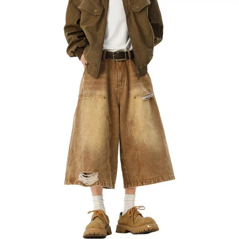 PANDA ADEVIL Denim Shorts Unisex Khaki-4