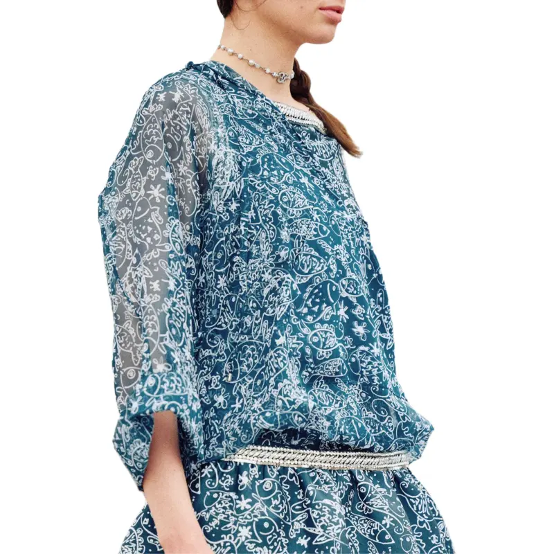 CHANEL 25C Long Sleeved Dresses Women's Blue-2