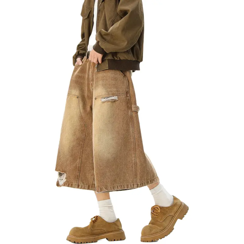 PANDA ADEVIL Denim Shorts Unisex Khaki-2