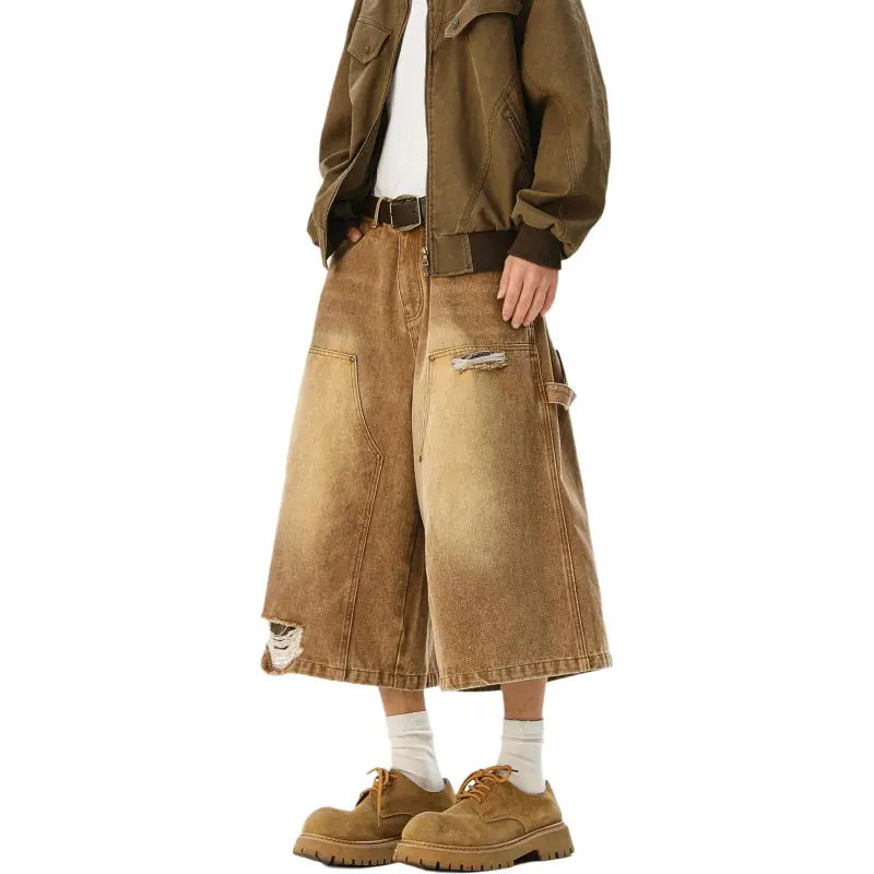 PANDA ADEVIL Denim Shorts Unisex Khaki-1