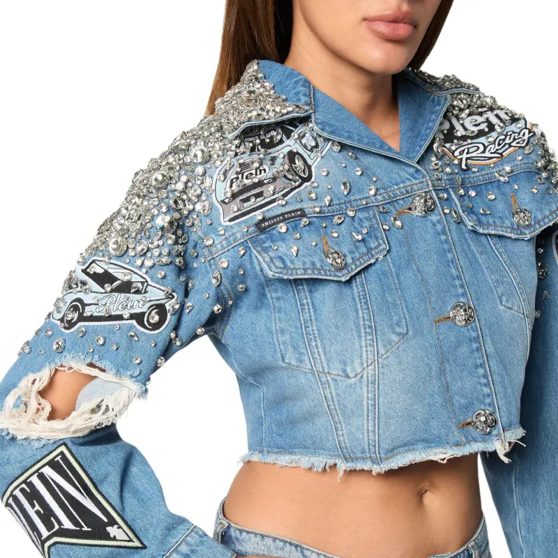 PHILIPP PLEIN Cropped Denim Jacket-5