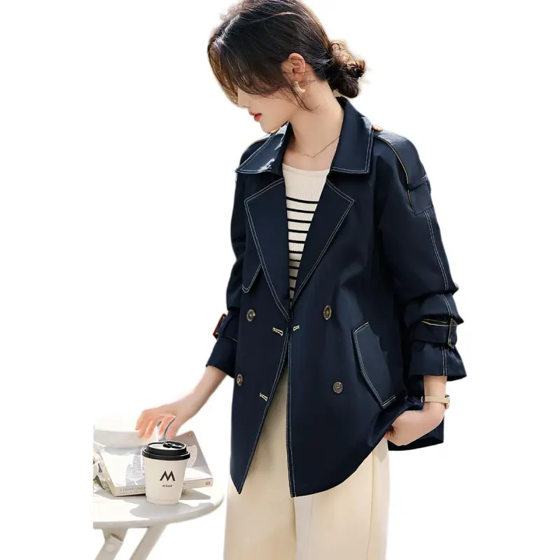 XWI Trench Coats Women's Navy Blue-4