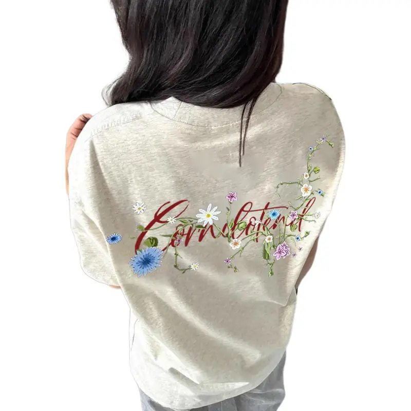 WELTER EXPERIMENT Solid Color Casual Comfortable Loose Fit Embroidery T Shirt Unisex-9