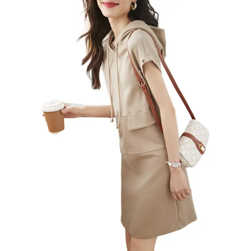Mo Han Yi Mei Short Sleeved Dress Women's Khaki-2
