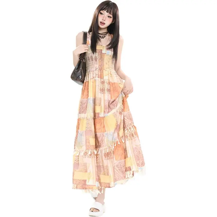 Kazakhstan Slip Dresses Women's Ethnic Yellow-2