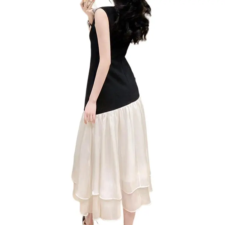 SNZX Sleeveless Dress Women's Black & Apricot-1