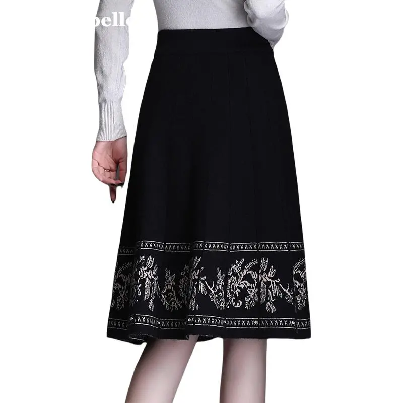La Chapelle Knit Long Skirt Women's Black-4