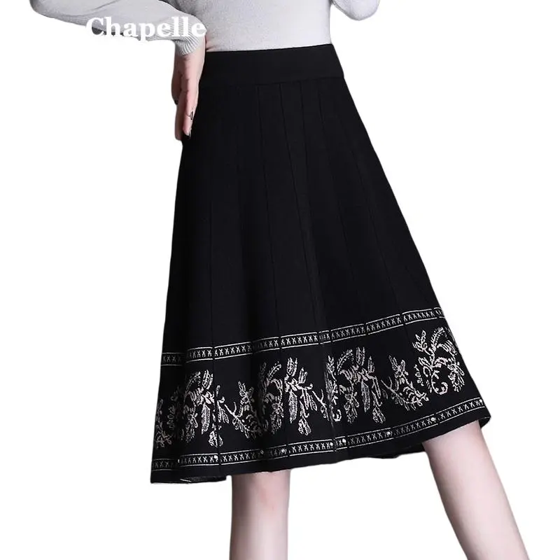 La Chapelle Knit Long Skirt Women's Black-2