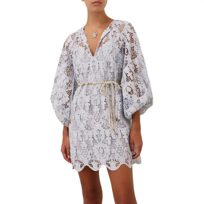 Zimmermann SS25 Long Sleeved Dress Women's Pink Blue-2