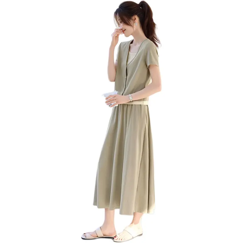 Mo Han Yi Mei Skirt Set Women's Light Pea Green-4