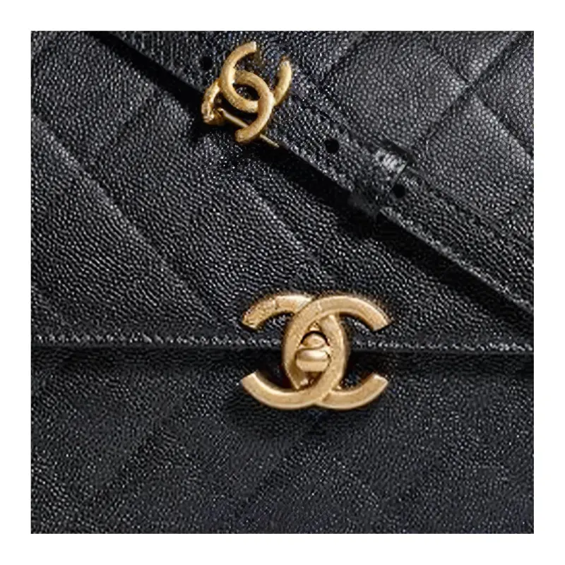 CHANEL Caviar Cow Leather Flap Bag, Tofu Bag, Handbag, Shoulder Bag, Crossbody Bag Women's Black-3