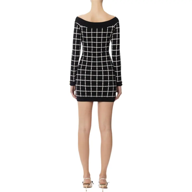 Elisabetta Franchi Boat Neckline Logo Jacquard Dress-1