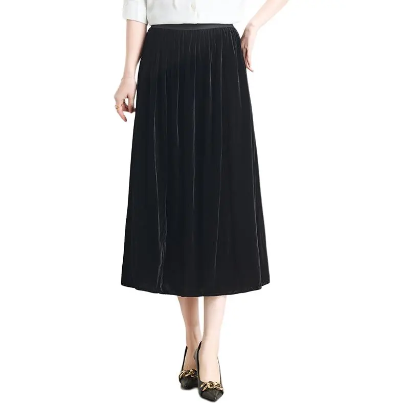 Yi Mengyuan Silk Casual Long Skirt Women's Black-2