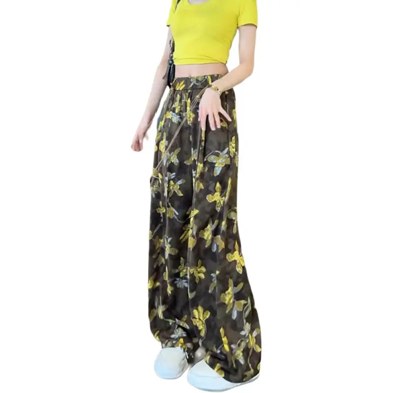 HELEH Casual Pants Women's Small Yellow Flower-1