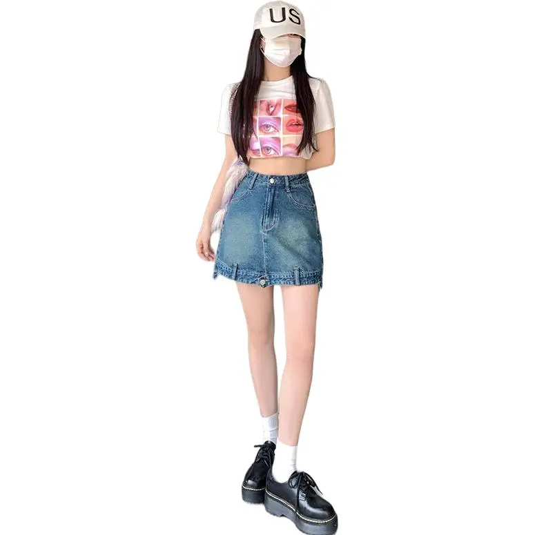 7 SEVFUN Denim Short Skirts Women's Nostalgic Vintage Blue-1