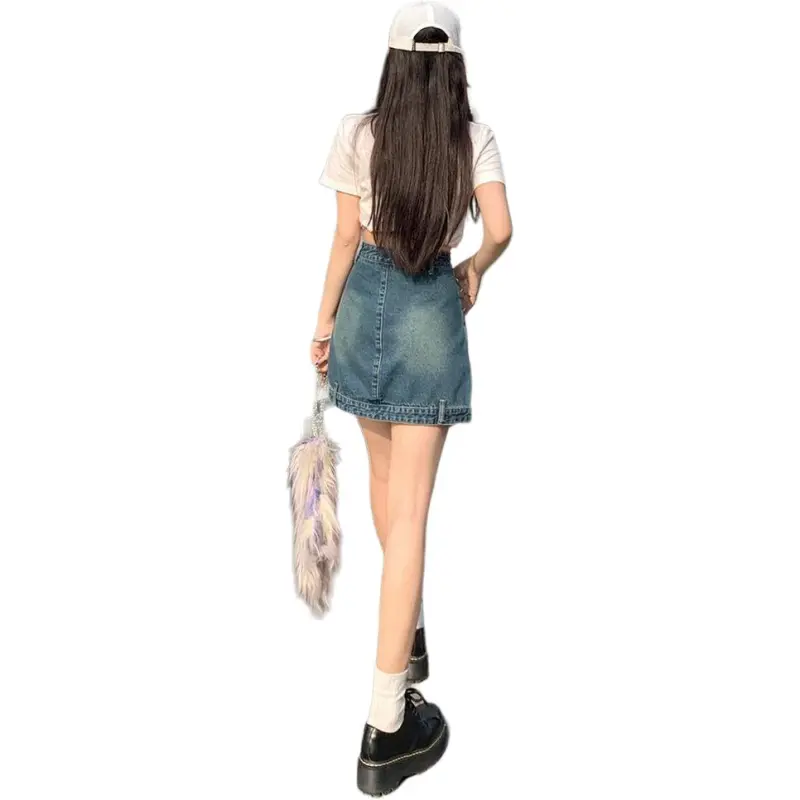 7 SEVFUN Denim Short Skirts Women's Nostalgic Vintage Blue-2
