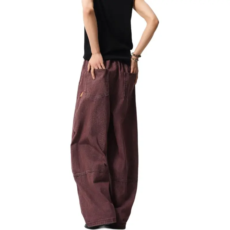 SONGXIER Jeans Unisex Burgundy-4