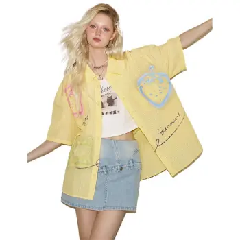ELF SACK Shirt Women's Graffiti Stripes Yellow
