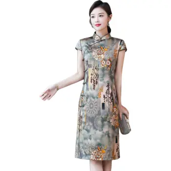 Yi Mengyuan Silk Short Sleeved Dress Women's Mixed Color
