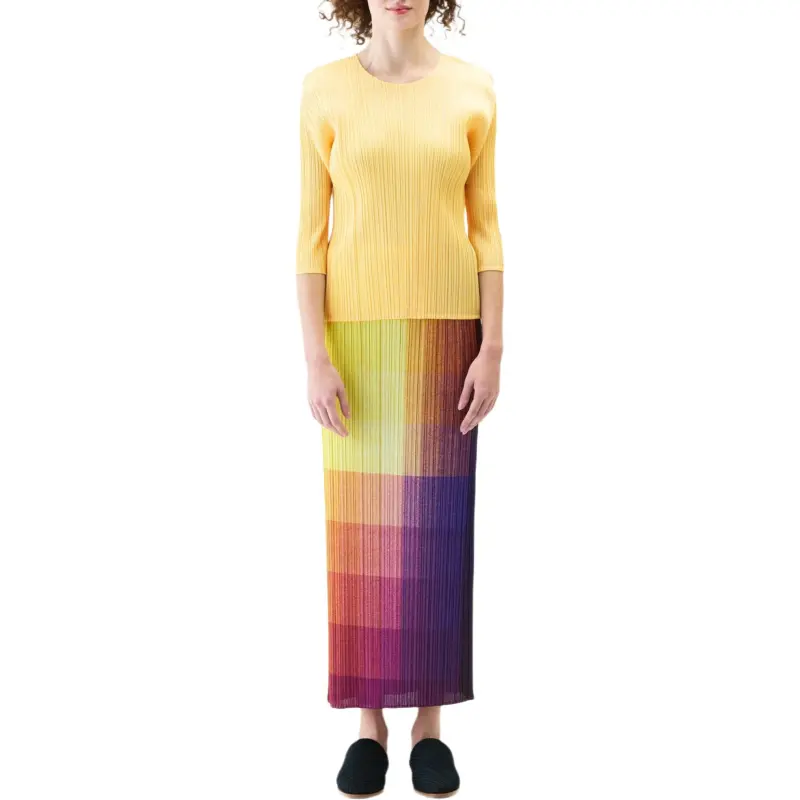 PLEATS PLEASE ISSEY MIYAKE Casual Long Skirt Women's Yellow-2