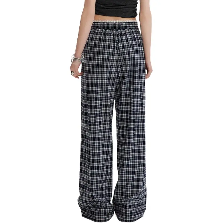 UNIFREE Casual Pants Women's Navy Blue Plaid-1