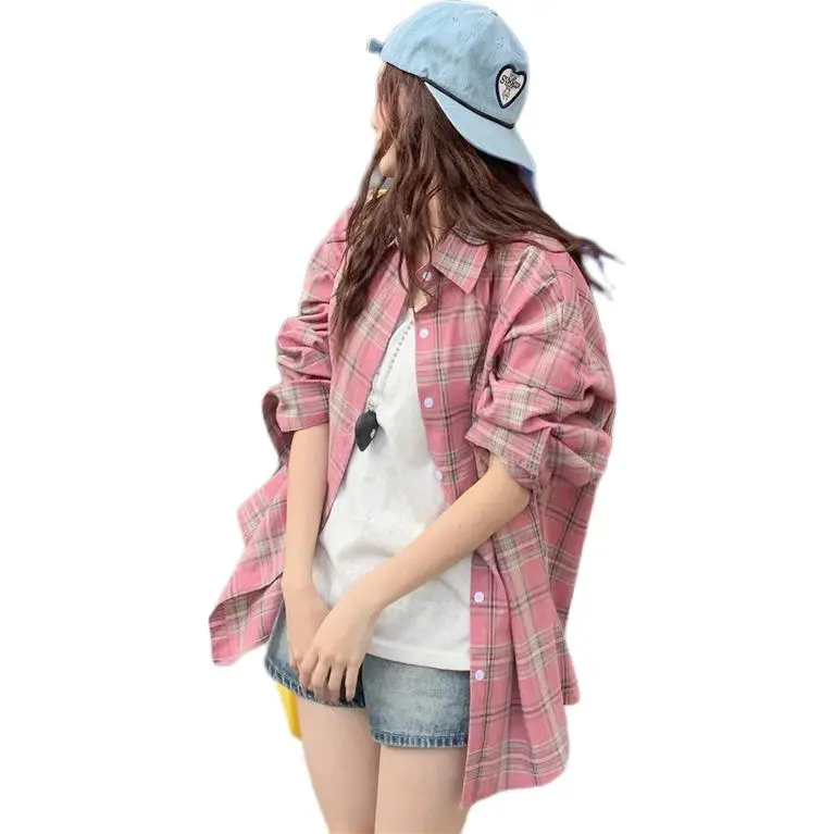 Mu Xiao Xin Shirts Women's Pink Plaid-2