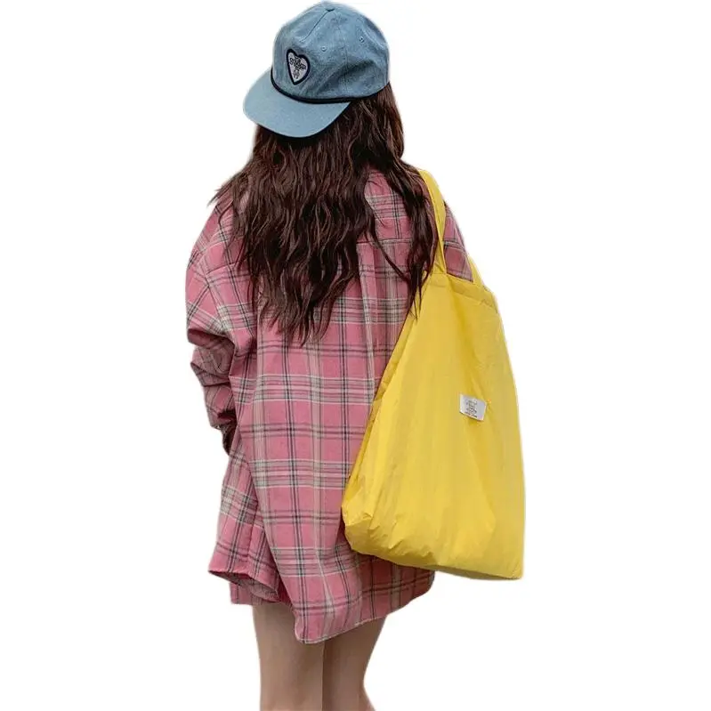 Mu Xiao Xin Shirts Women's Pink Plaid-1