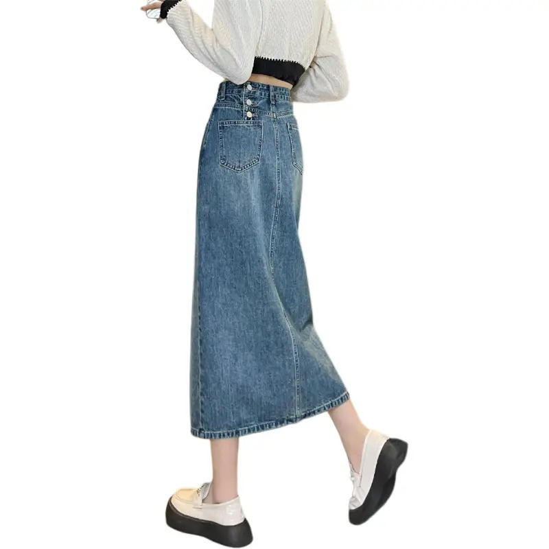 HIPPIEMISS Denim Long Skirts Women's Vintage Blue-1