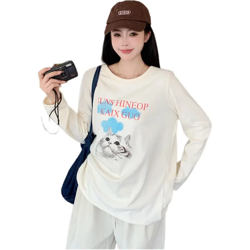 GOSO Drop Shoulder Sleeve T Shirt Women's Sky Cat-4