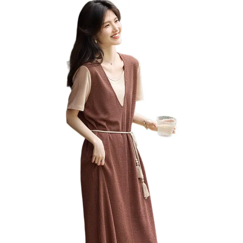 XWI Short Sleeved Dresses Women's Coffee & Ecru-3
