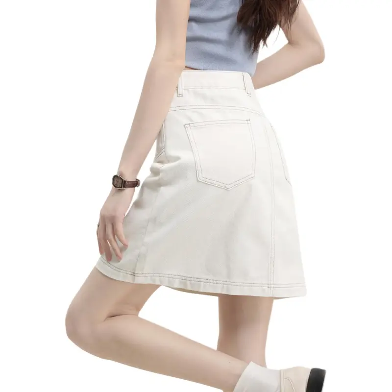 HIPPIEMISS Denim Short Skirts Women's Beige Apricot-1