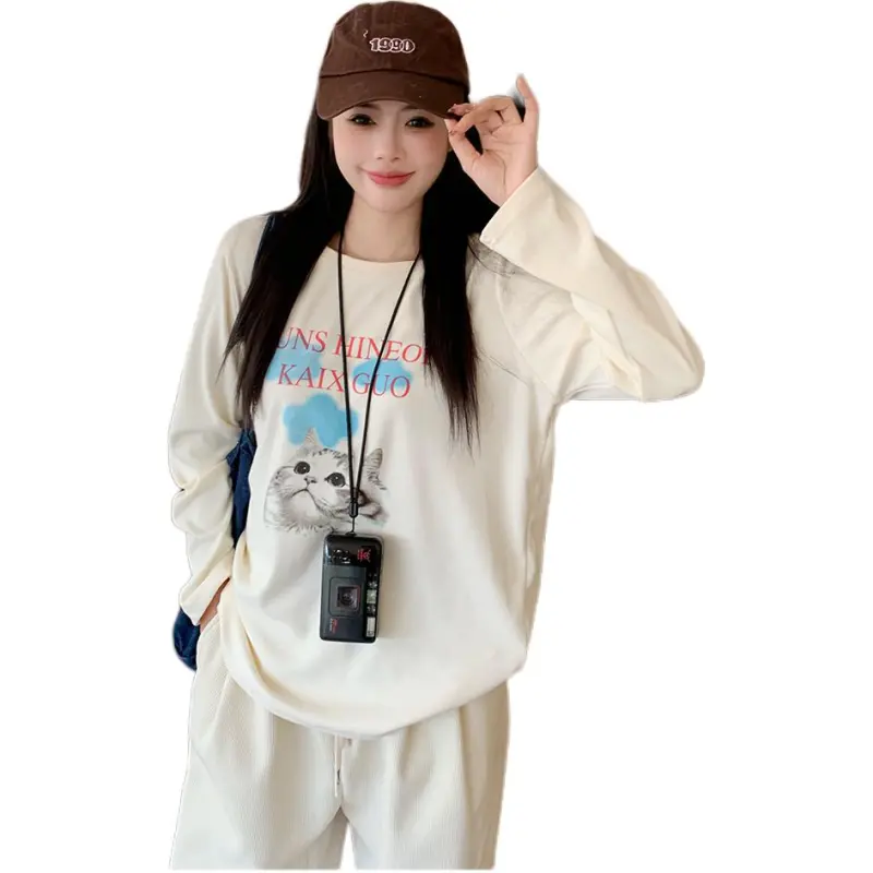 GOSO Drop Shoulder Sleeve T Shirt Women's Sky Cat-1