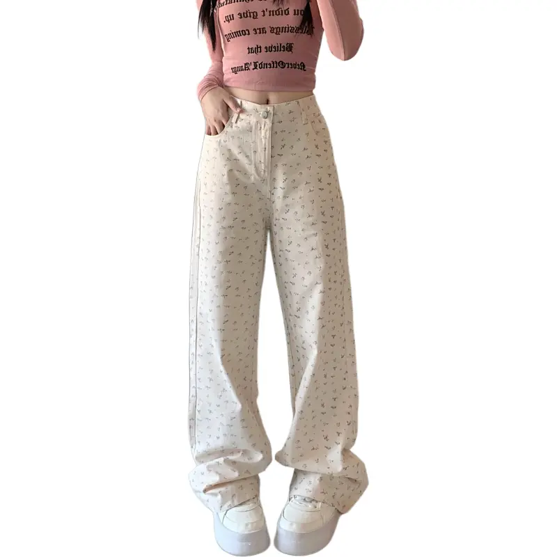 Mu Xiao Xin Casual Pants Women's Ecru Floral-4