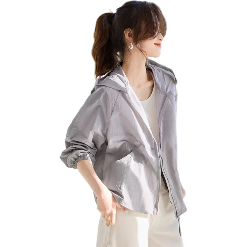 Mo Han Yi Mei Cropped Coat Women's Silver Cloud Gray-3