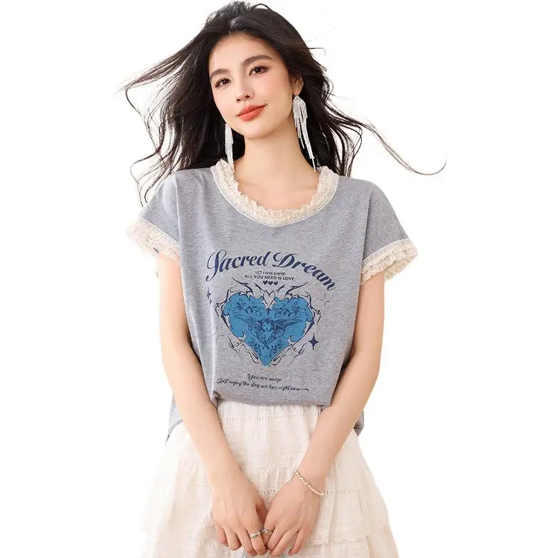 La Chapelle Drop Shoulder Sleeve T Shirt Women's Light Gray-1